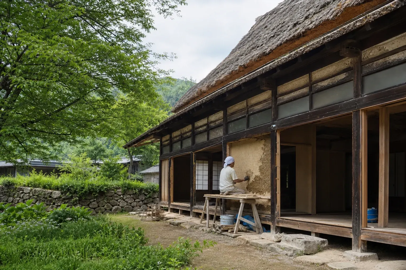 古民家再生のリフォームのようす